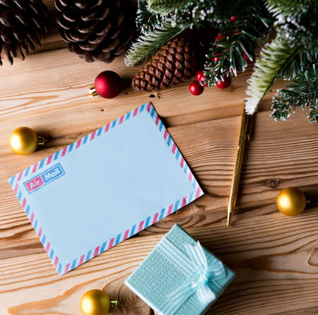 Blank message paper in christmas festive conceptの写真素材