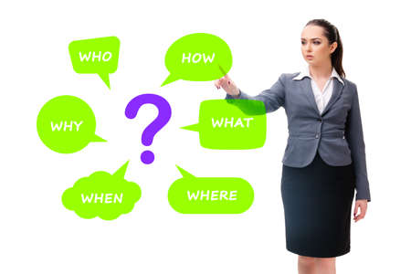 Concept of many different questions asked with businesswomanの写真素材