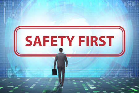 Safety first badge with business peopleの写真素材