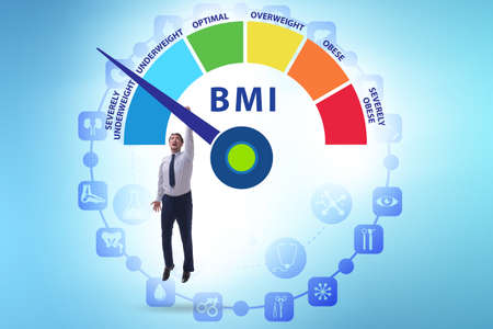 Concept of BMI - body mass index with manの写真素材