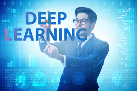 Deep learning concept with businessman pressing buttonの写真素材