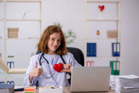Young female doctor cardiologist workiing in the clinicの写真素材