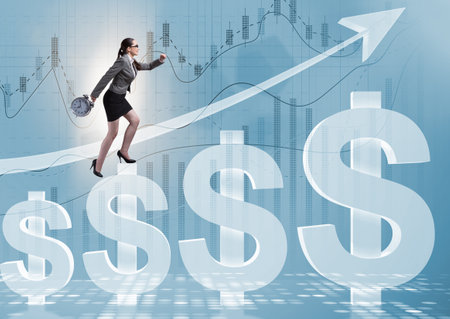 Businesswoman in american dollar conceptの写真素材