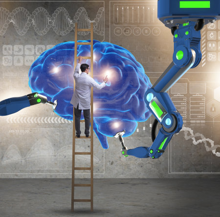 Doctor in futuristic medical concept with brainの写真素材