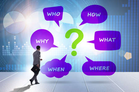 Concept of many questions with businessmanの写真素材