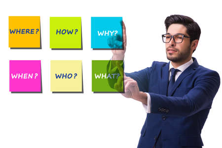 Concept of many different questions asked with businessman