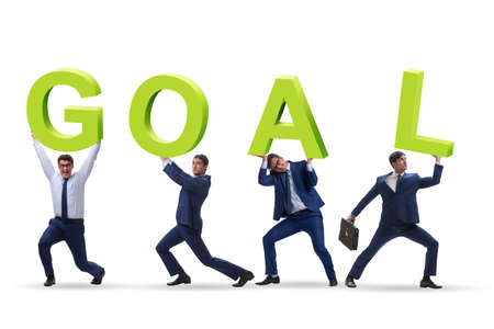 Businessman in goal concept carrying lettersの写真素材