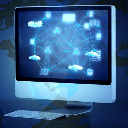 Computer screen in cloud computing concept