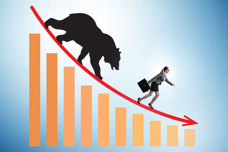 Businesswoman in illustration of bearish marketの写真素材