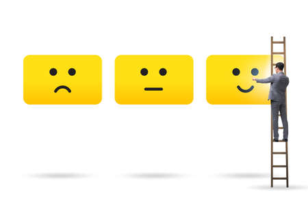 Illustration of customer feedback with faces and businessman