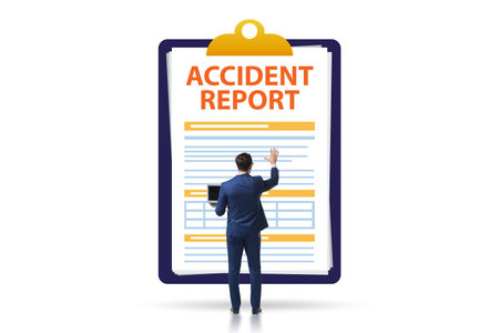 Filling in accident report in insurance conceptの写真素材