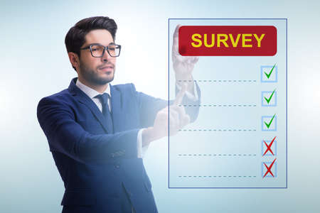 Businessman pressing buttons on virtual accident reportの写真素材