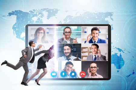 Videoconferencing concept with people in online callの写真素材