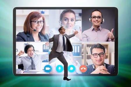 Videoconferencing concept with people in online callの写真素材