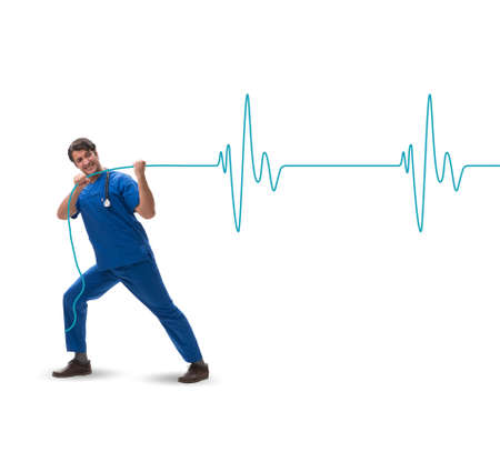 Cardiologist in telemedicine concept with heart beatの写真素材