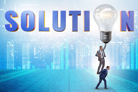 Concept of soluton with businessman and lightbulb