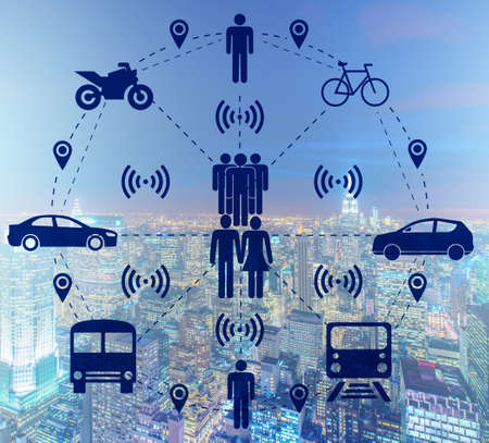 The ridesharing and carpooling concept in the cityの写真素材