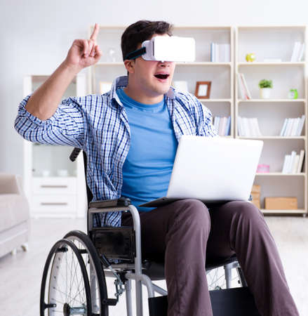 Freelance student studying with laptop and virtual reality glass