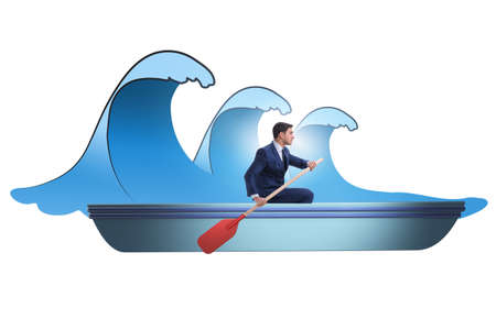 Businessman out on the sea in challenge conceptの写真素材