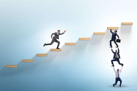 Teamwork concept with businessmen helping each other
