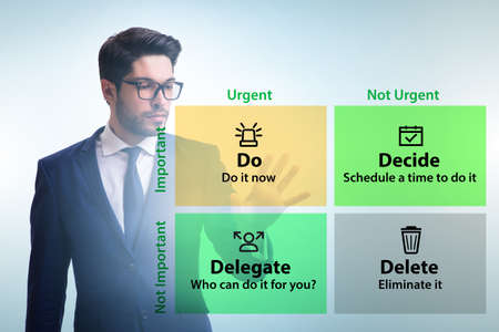 Businessman using eisenhower matrix for his prioritiesの写真素材