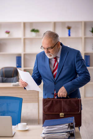 Old male employee working in the officeの写真素材
