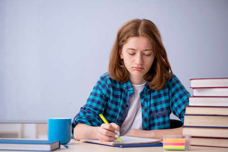 Young female student preparing for exams in the classroomの写真素材