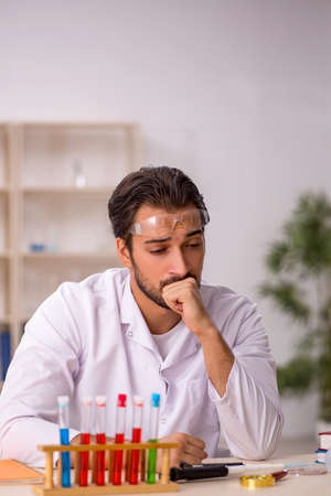 Young male chemist working at the labの写真素材