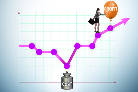 Chart with profit and cost and businesswomanの写真素材