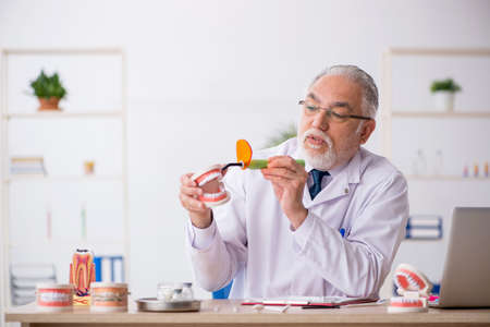 Old male doctor dentist working in the clinicの写真素材