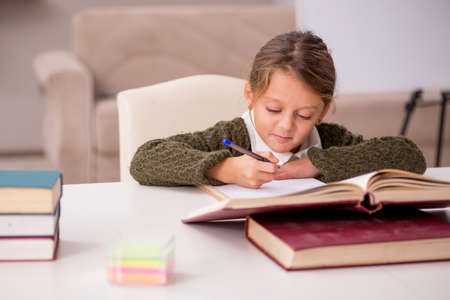 Young little girl studying at homeの写真素材