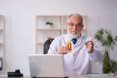 Old male doctor dentist working in the clinicの写真素材