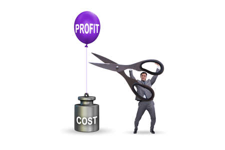 Concept of profit and cost with businessmanの写真素材