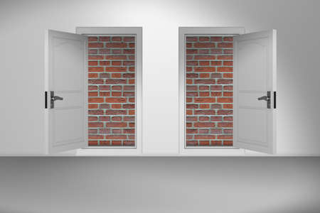 Facing no exit with brick doorの写真素材