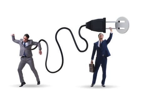 Businessman being powered by electric powerの写真素材
