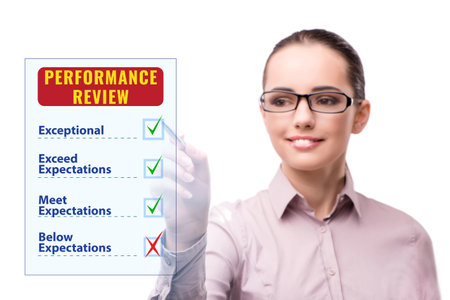 Annual performance review concept with businesswomanの写真素材