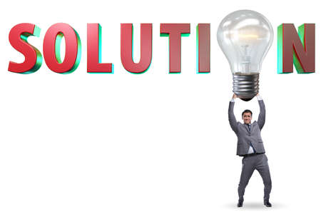Concept of soluton with businessman and lightbulbの写真素材