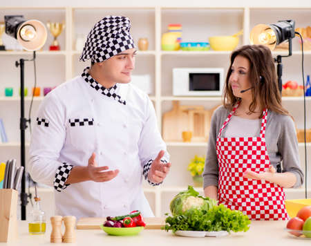 Food cooking tv show in the studioの写真素材
