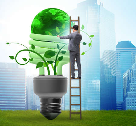 Concept of energy efficiency with lightbulbの写真素材