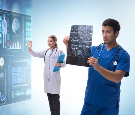 Doctor in telemedicine concept looking at x-ray image