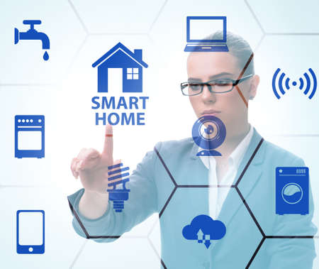 Smart home concept with womanの写真素材