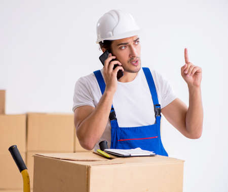 Young male professional mover doing home relocationの写真素材