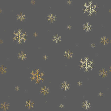 Elegant christmas pattern with gold snowflakes on dark background. Royal style festive illustrationのイラスト素材