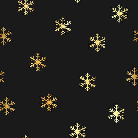 Elegant christmas pattern with gold snowflakes on dark background. Royal style festive illustrationのイラスト素材