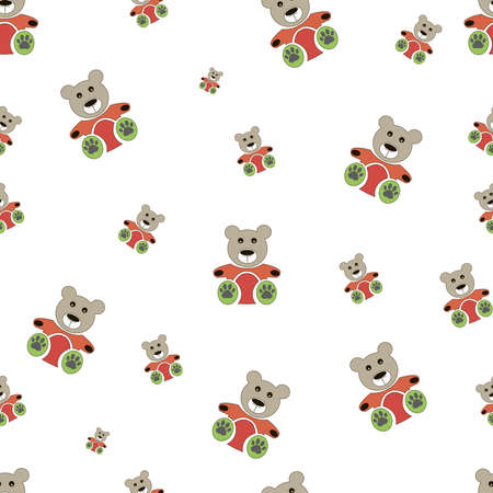 teddy bear seamless pattern on whiteのイラスト素材