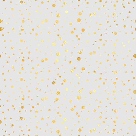 Gold circle seamless pattern. Abstract gold geometric modern background.Gold dots. Vector illustration. Shiny backdrop. Texture of gold foil. Art deco style. Polka dots, confetti.のイラスト素材