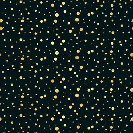 Gold circle seamless pattern. Abstract gold geometric modern background.Gold dots. Vector illustration. Shiny backdrop. Texture of gold foil. Art deco style. Polka dots, confetti.のイラスト素材
