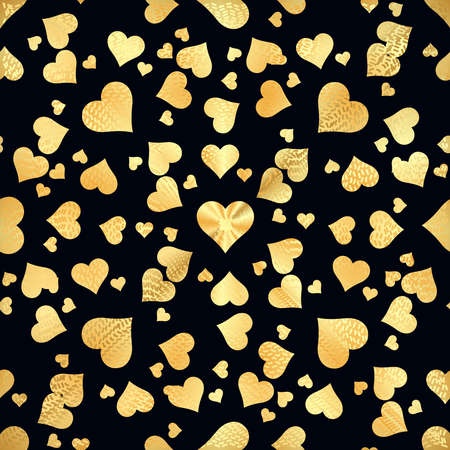 Vector Valentines day seamless pattern background with hearts of goldのイラスト素材