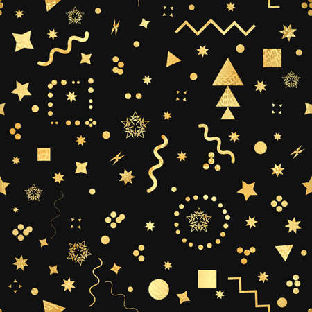 Trendy geometric elements memphis card. Seamless memphis pattern for tissue and postcards. Hipster poster, golden color background. Vector illustrationのイラスト素材