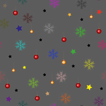 Winter Seamless colorful Snowflake Pattern. snowflakes seamless. Christmas background with ballsのイラスト素材